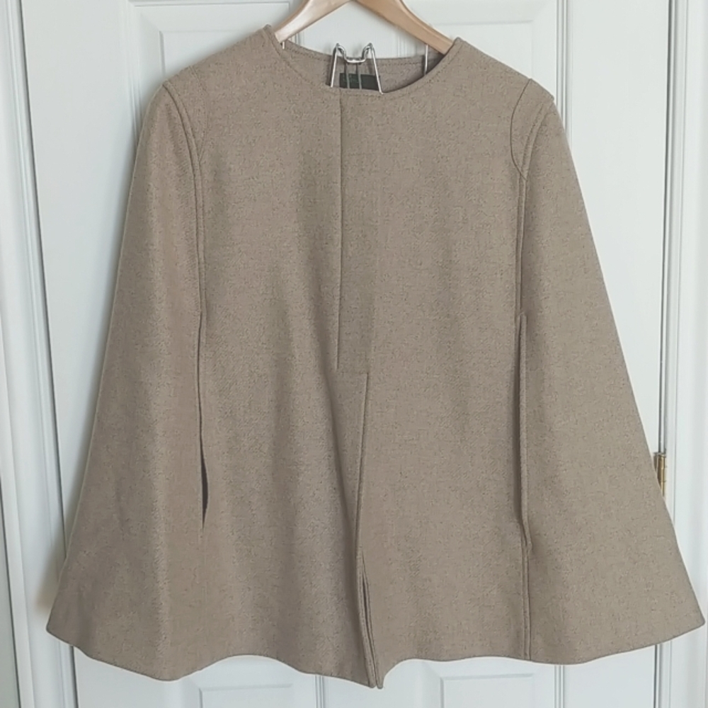 Women's Taupe Cape Coat - Elegant Minimal Design